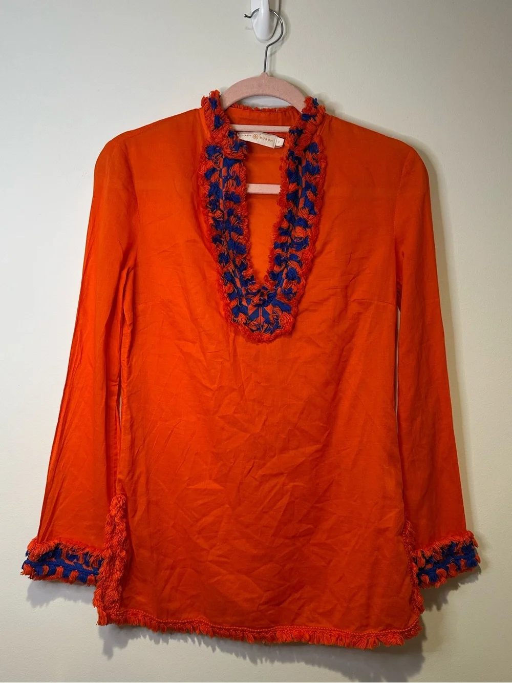 tory burch samba fringe tunic blouse size 0